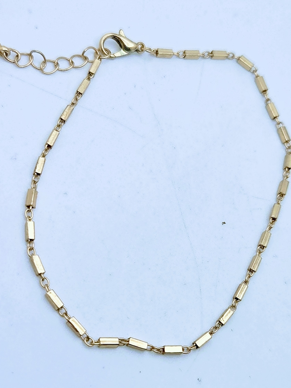 Gold Plated Ankle Bracelet Rectangular Bead Chain